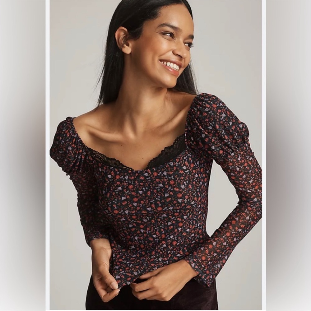 Maeve Black and Red Floral Blouse